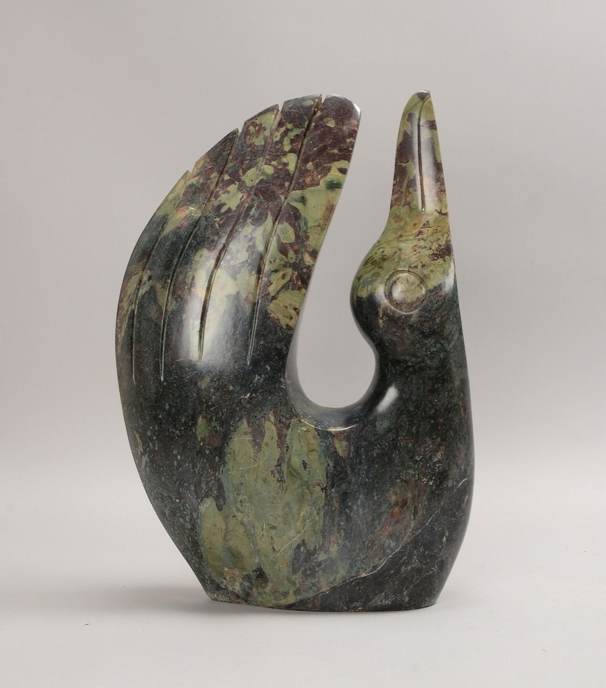 Shona-Skulptur, 'Pelikan', stilis. Serpentinstein-Figur, sign., schwere Ausf.