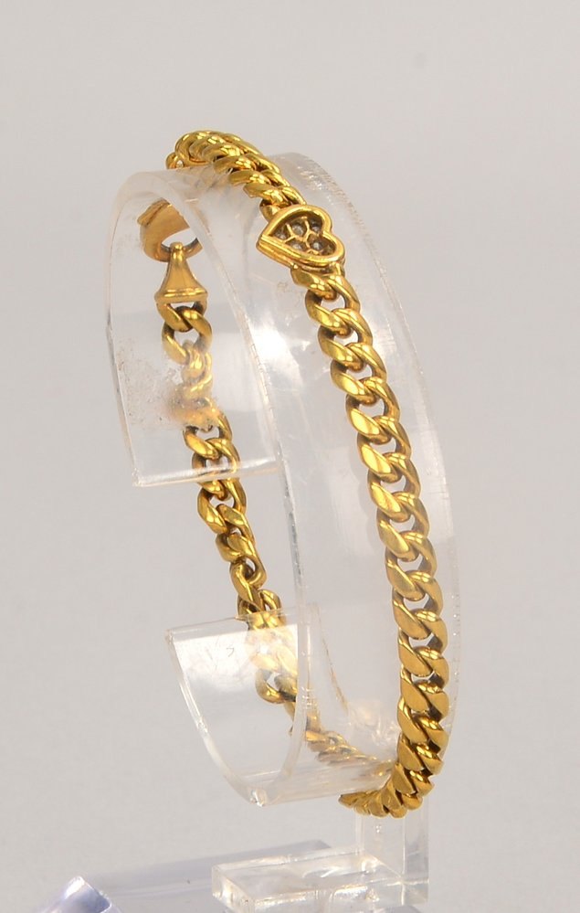 Panzerarmband, 750 GG (gest.), mit integr. 'Herz'/mit Diam., Karabinerschl.; Gew. 16 g