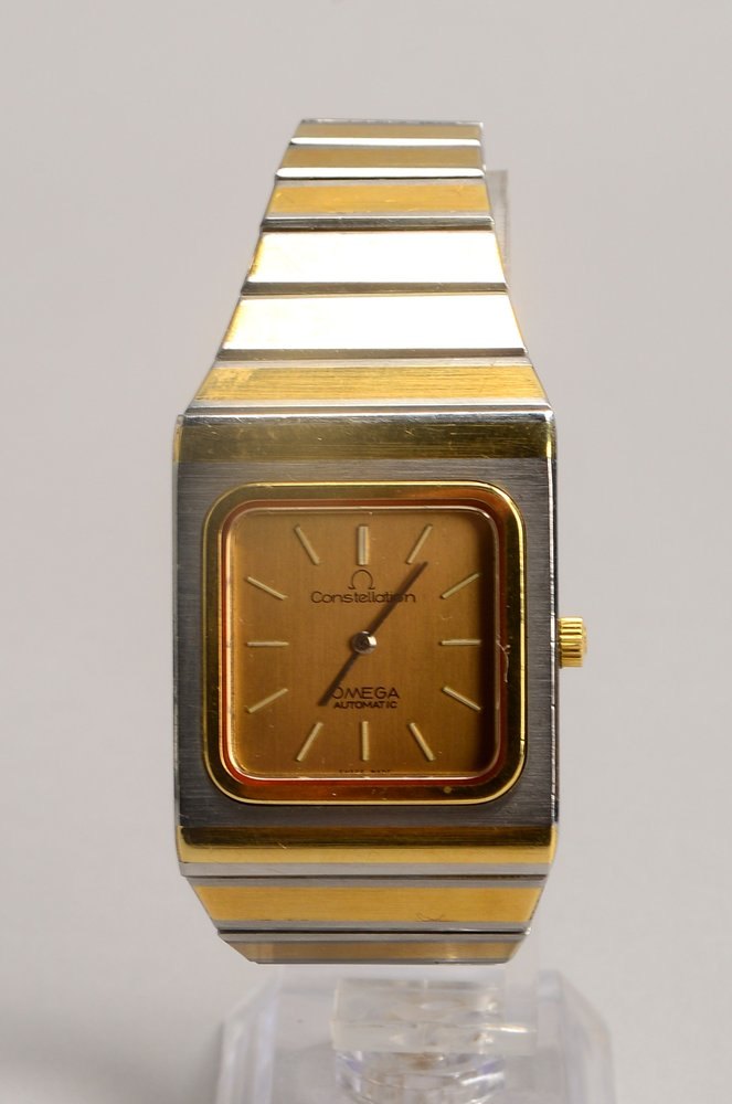 HAU Omega 'Constellation', Autom., Edelstahl-Geh./Armband, goldf. Zifferbl.