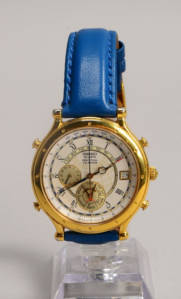 HAU Seiko 'Perpetual Calendar', Quarz, Edelstahl, weißes Ziffernbl., Datum, 24 Std.-Zeiger