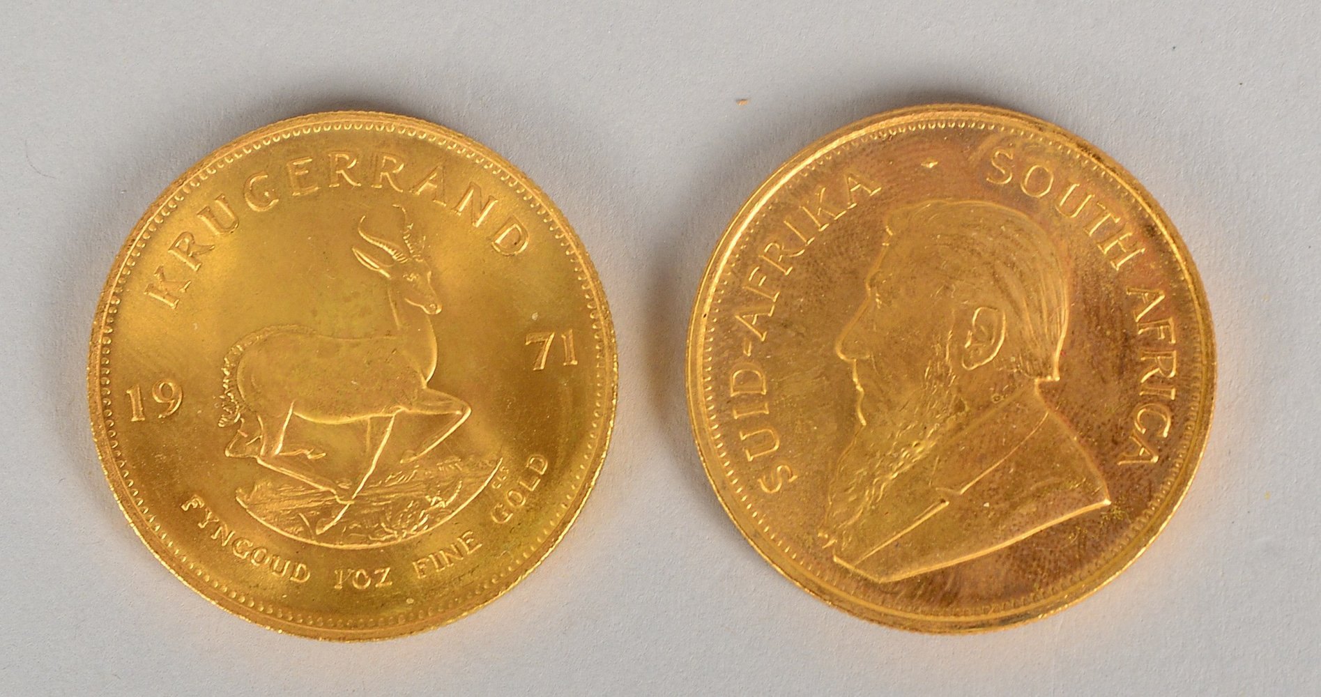 2 Goldmünzen (Südafrika), 'Krügerrand': '1971' und '1974', jeweils 1 oz Feingold