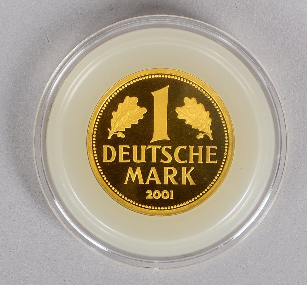 Goldmünze (Deutschland), '1 Deutsche Mark, 2001', 999 Feingold; Gewicht 12 g - in Kapsel