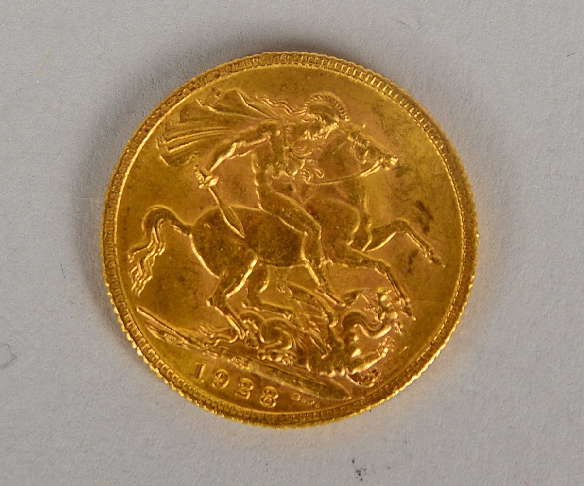 Goldmünze (GB), '1 Sovereign - Georg V., 1928', 916,6/1.000 Feingold; Gew. 7,99 g