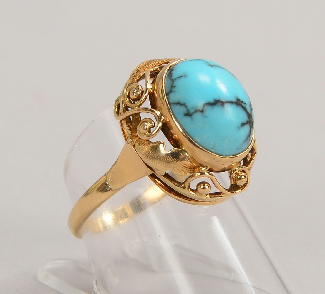 Ring, 585 GG (gest.), mit Türkis-Cabochon; RG 55, Gew. 4,50 g