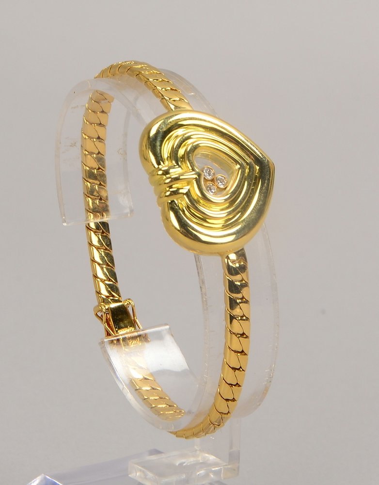 Chopard-Armband ('Happy Diam.'), 750 GG (gest.), 'Herz' mit 3x bewegl. Diam.; Gew. 30 g