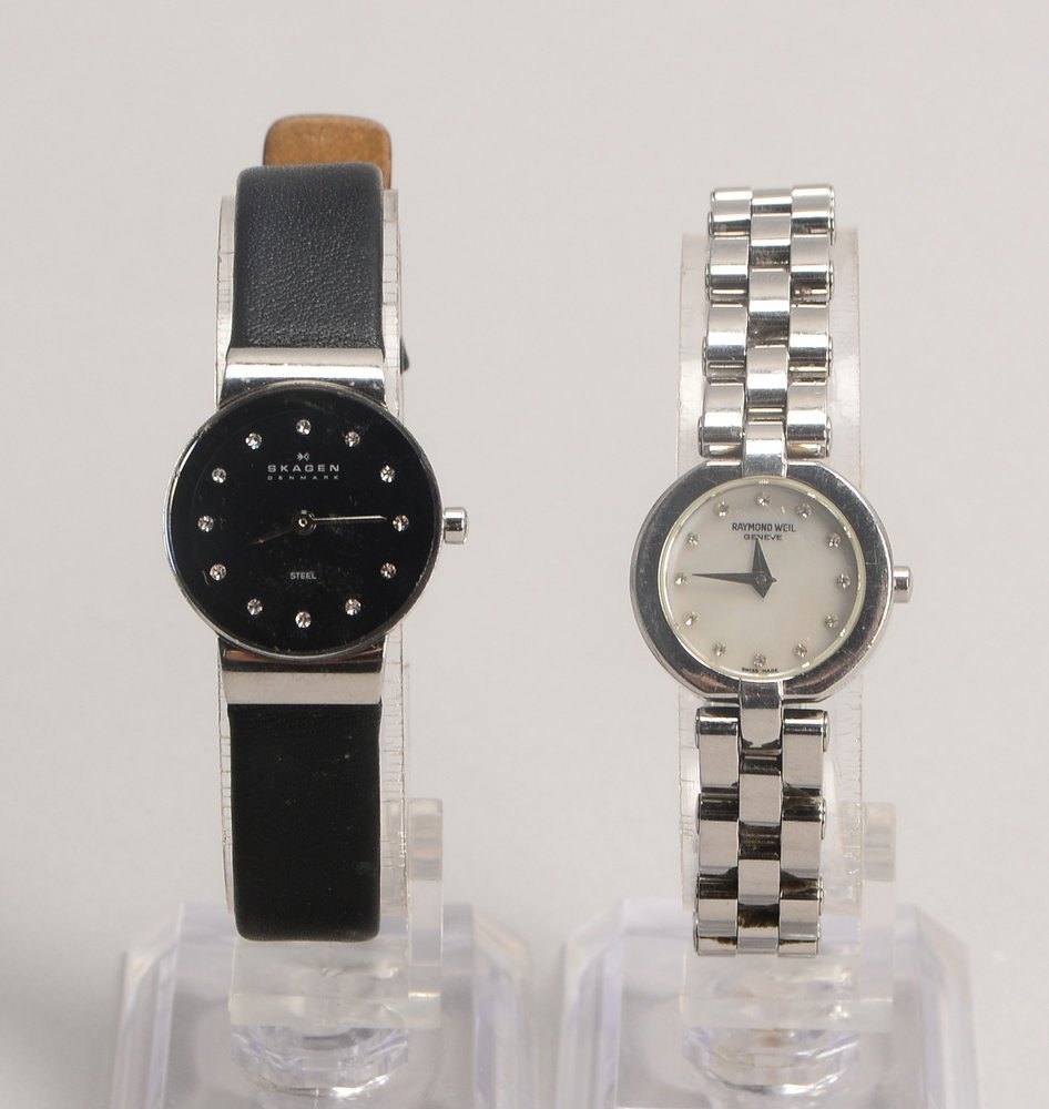 2 DAU, Quarz, Stahlgeh./Lederarmb.: 1x Raymond Weil, und 1x Skagen - ungeprüft