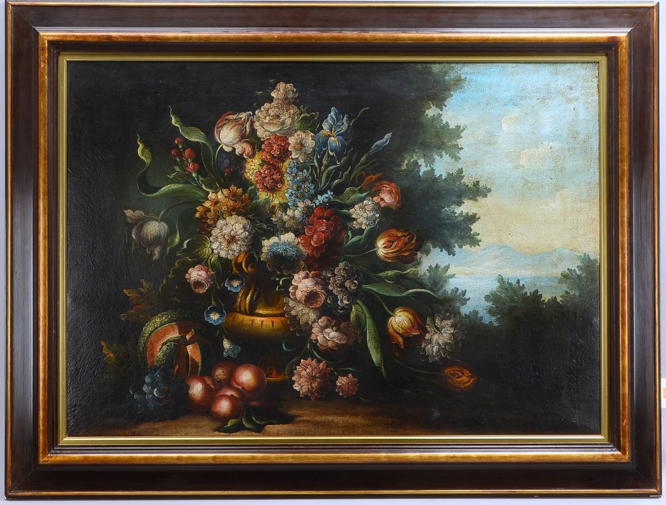 Gemälde (um 1900), 'Blumenstillleben', Öl/Lw, unsign.; Rahmenmaße 90 x 120 cm (Lw mit Krakelee)