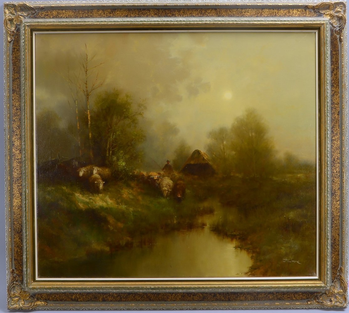 Winter, Jürgen, 'Schäfer mit Herde im Morgennebel', Öl/Lw, unten re. sign.