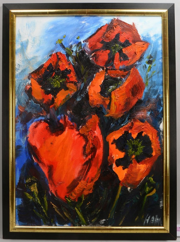Hahn(-?, Sylter Maler), 'Mohnfeld', Öl/Lw, unten re. sign.; Rahmenmaße 112 x 82 cm