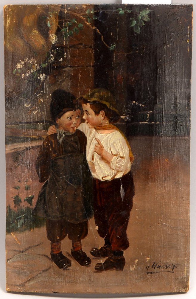 Wunsch, Marie (zugeschr.), 'Das Geheimnis', Öl auf Holz, unten re. sign.; Maße 31,9 x 20,5 cm