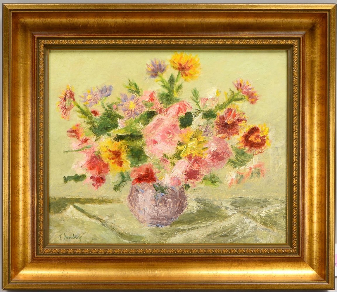 Overbeck, Friedr., 'Sommerblumen in Vase', Öl auf Malkarton/ger., unten li. sign.