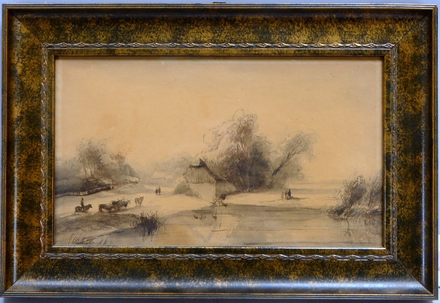 Braakmann, A. , 'Der Abend', Sepiazeichnung, verso bez., hinter Glas gerahmt; R. 30,5 x 45,5 cm