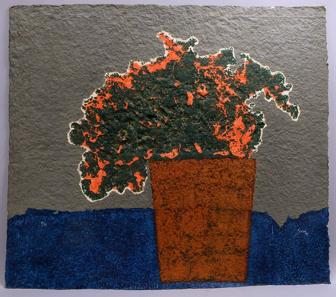 Sesé, Fernando, 'Blumentopf', mehrfarb. Carborundum-Technik, Aufl. '11/35', sign./dat.