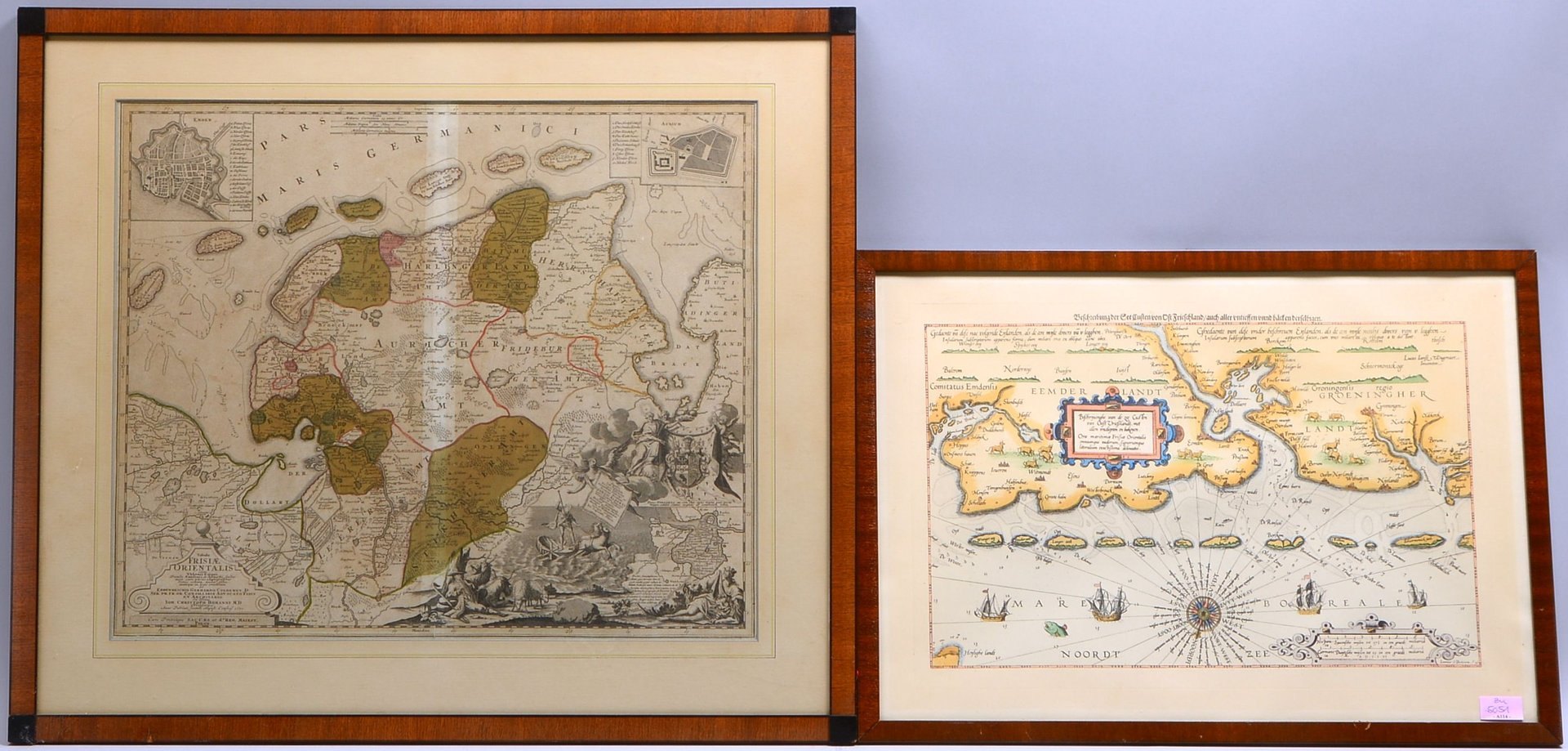 2 histor. Landkarten: 'Maris Germanici' (J.C. Homann, 1730), und 'Seeküsten Ost Friesland'