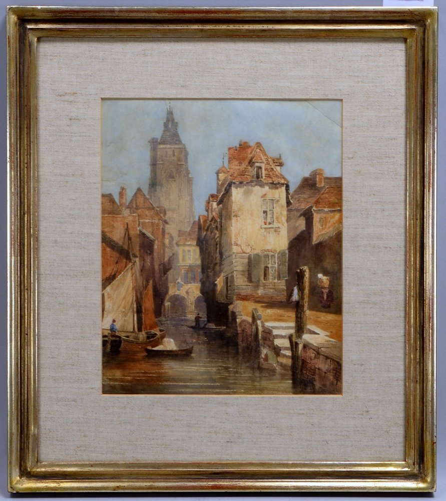 Aquarell, 'Boote auf dem Kanal - Venedig(?)', unsign., unter PP hinter Glas ger.