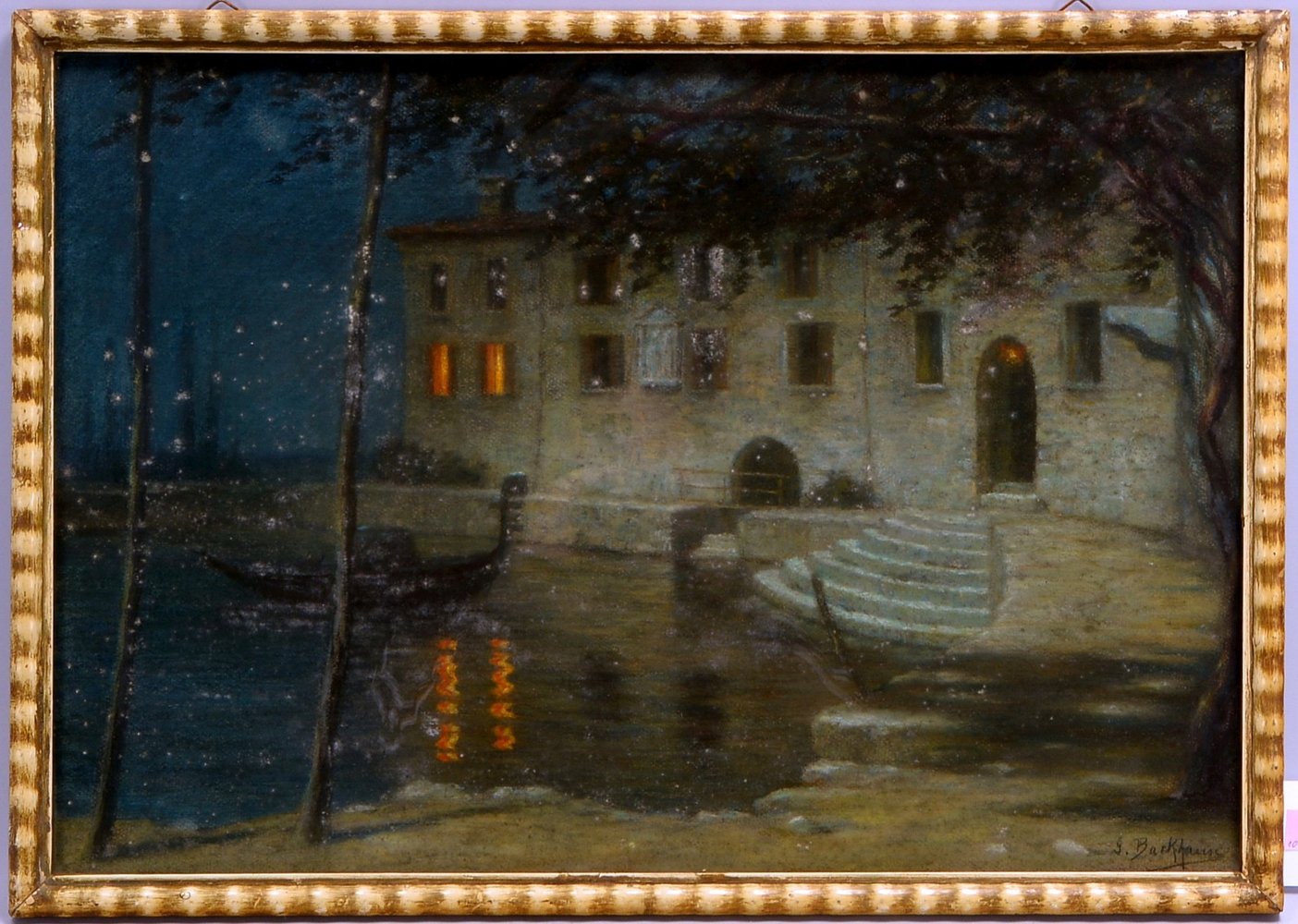 Backhaus, Georg, 'Nachtidyll in Venedig', Pastell, unten rechts sign., hinter Glas