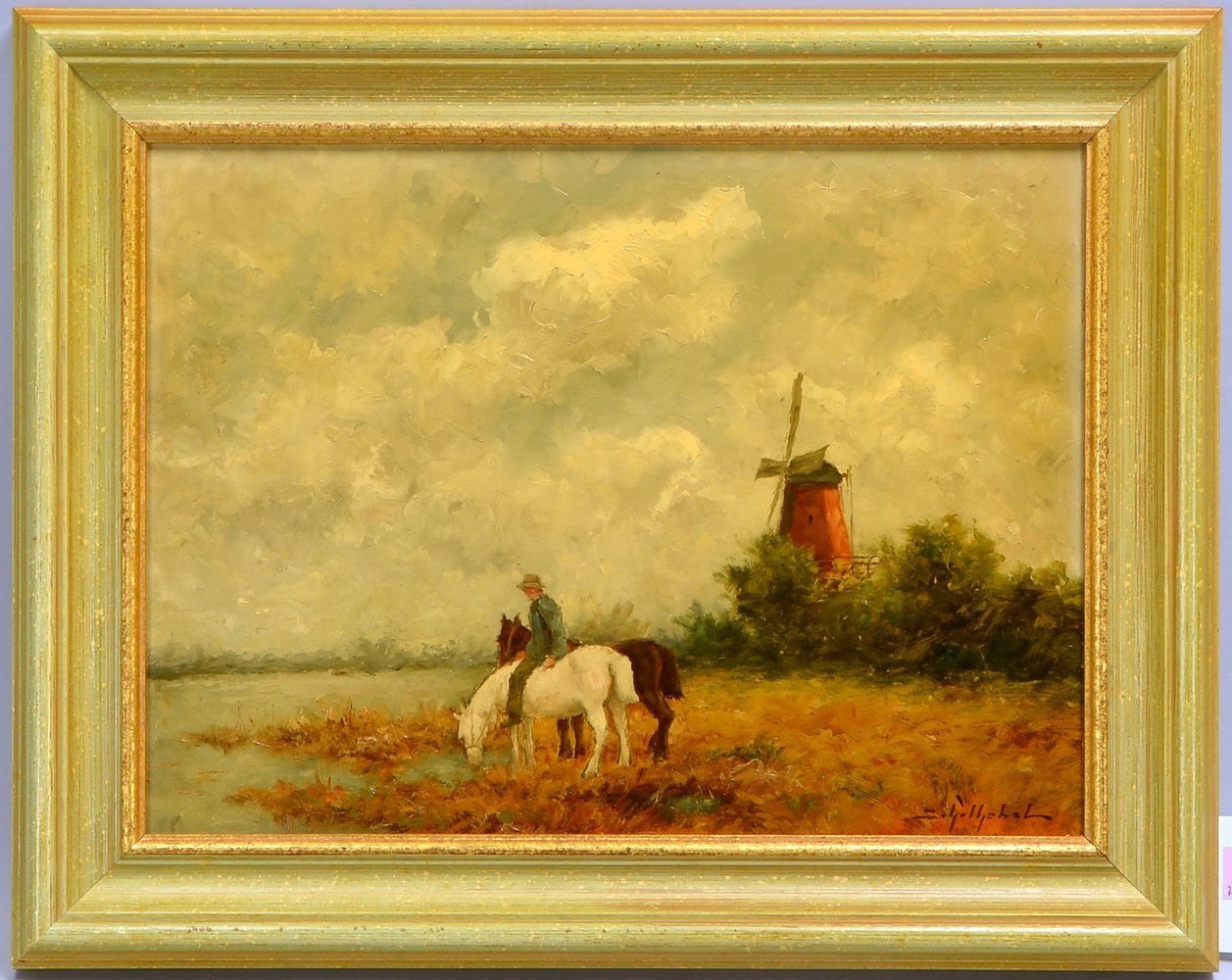 Schilhabel, J.H., 'Pferde an der Tränke', Öl/Mk, unten rechts sign.; Rahmenmaße 38 x 48 cm