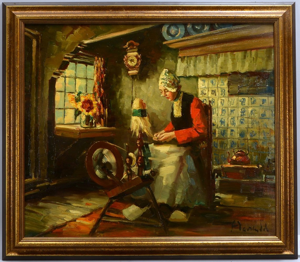 Haerendel, Harry, 'Holländerin am Spinnrad', Öl/Lw, unten rechts signiert