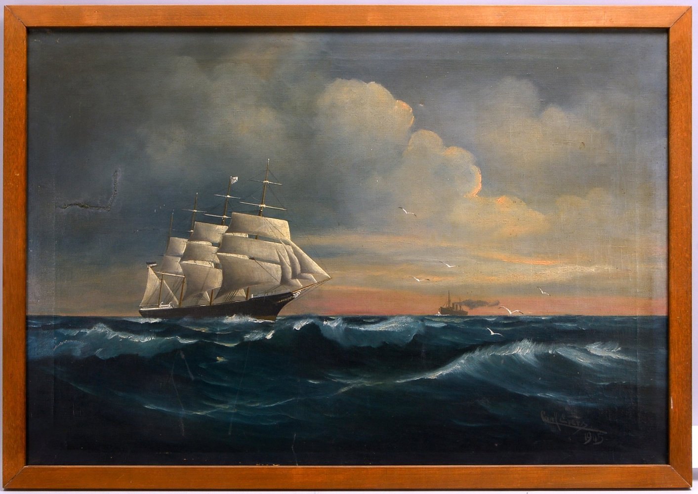 Evers, Carl, 'Dreimaster auf bewegter See', Öl/Lw, unten rechts signiert/dat. '1905'