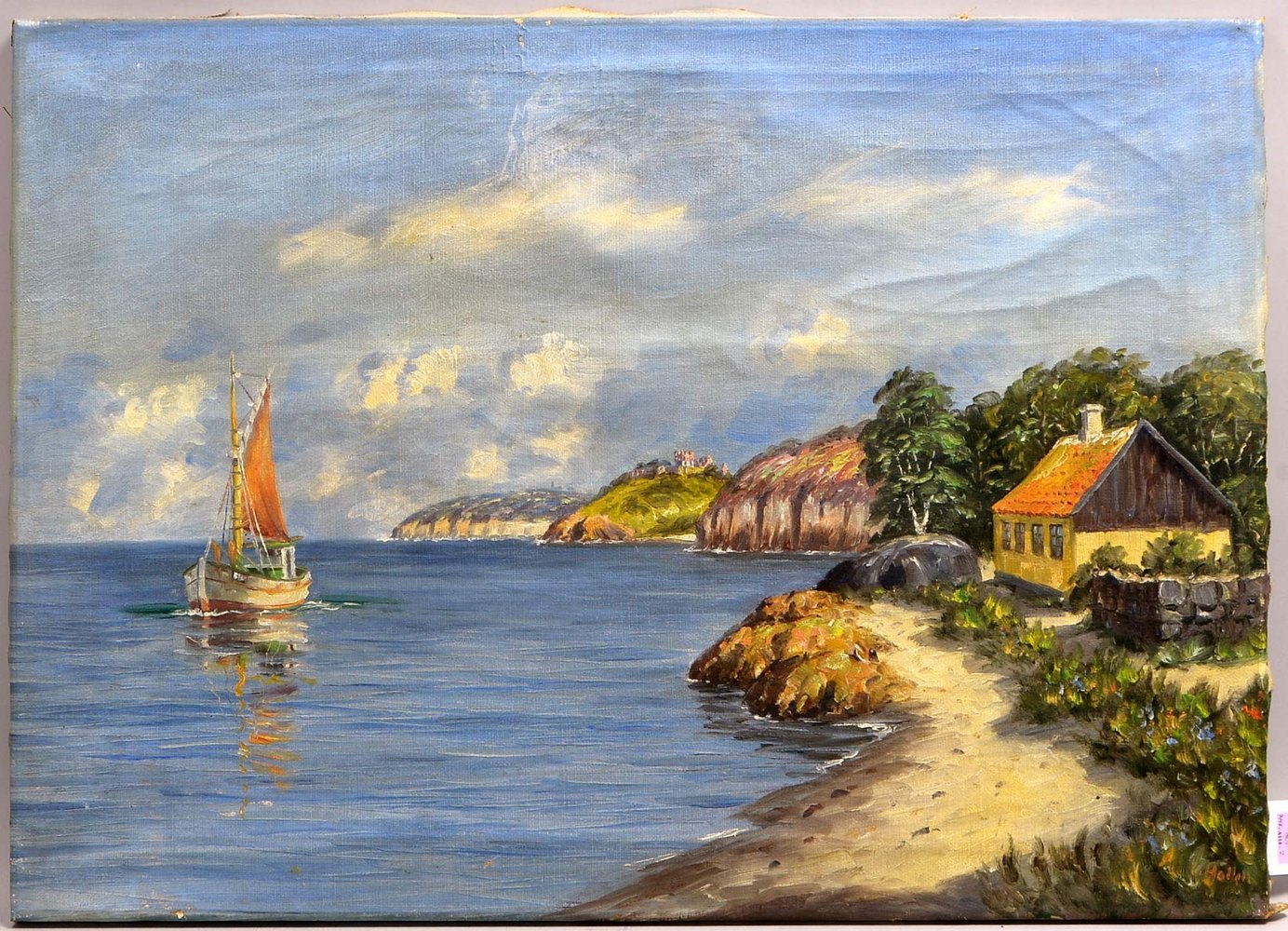 Haller(?), C., 'Fischerboot vor Bornholm', Öl/Lw, unten rechts signiert, ungerahmt