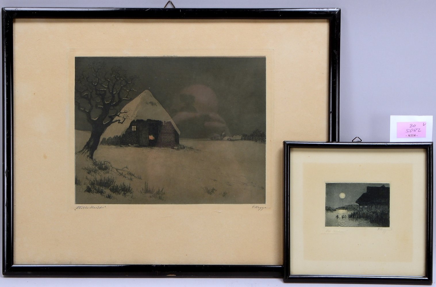 Rogge, Emy, 2 Radierungen, 'Stille Nacht' und 'Das Fährhaus', sign./bet., hinter Glas