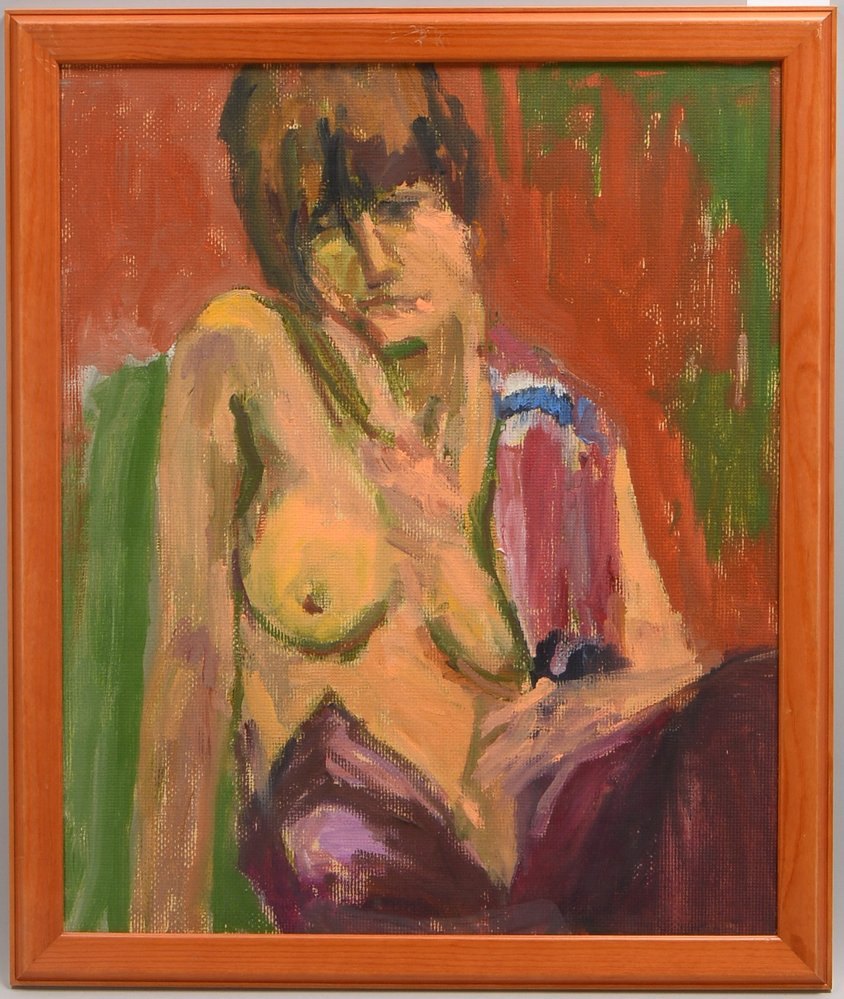 Gemälde, 'Weibl. Akt', Öl auf Malkarton, unsign., hinter Glas; Rahmenmaße 66 x 56 cm