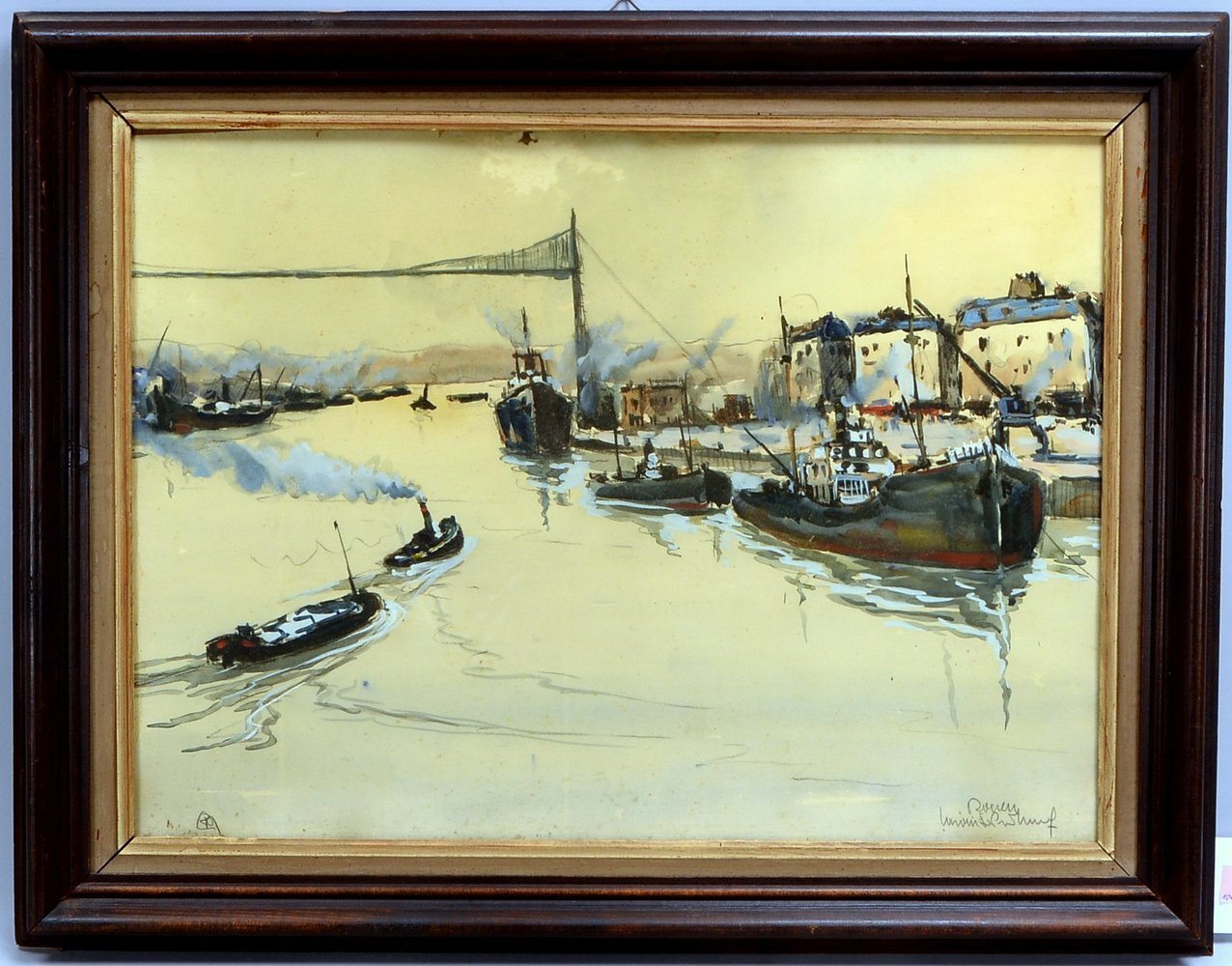 Aquarell, 'Hafenszene in Rouen', unten re. sign., links monongr.; Rahmenmaße 53 x 68 cm