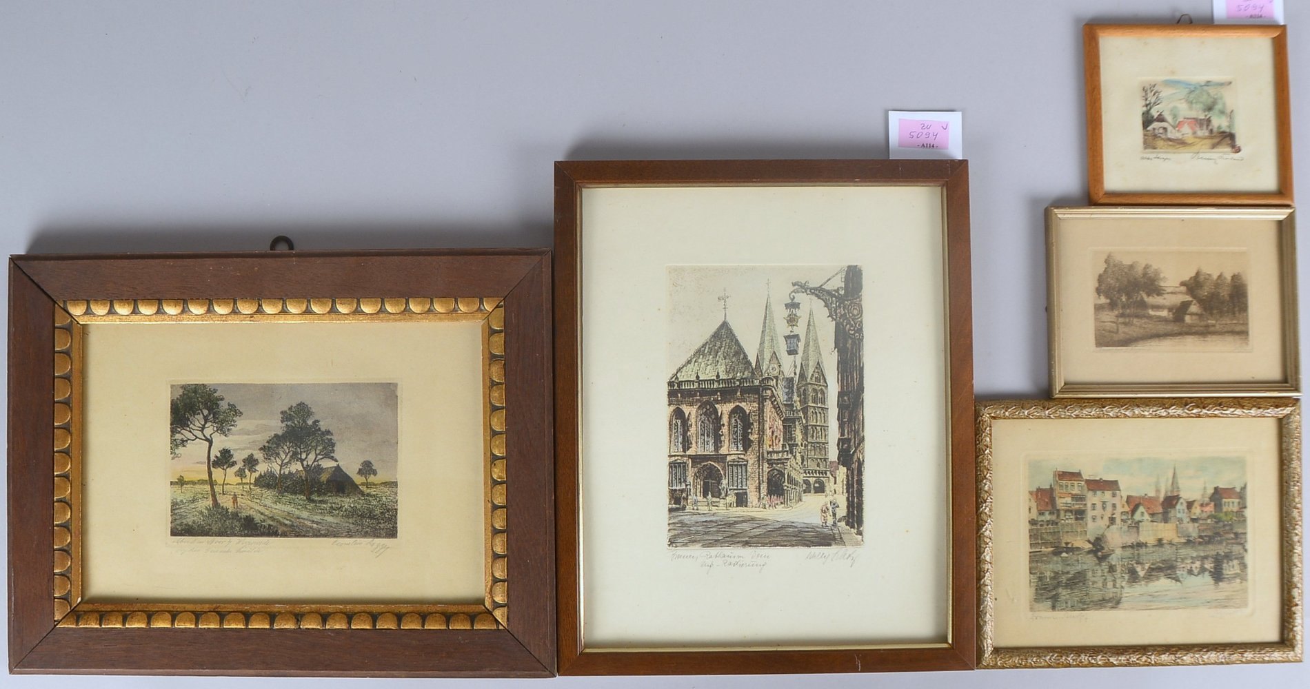 5 Rad., 'Worpsweder/Bremer Ansichten', versch. Künstler, jeweils sign. und gerahmt