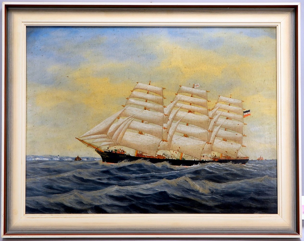 Kapitänsbild (Marinemaler), 'Dreimaster vor ', Öl auf Malkarton/ger., unsign.