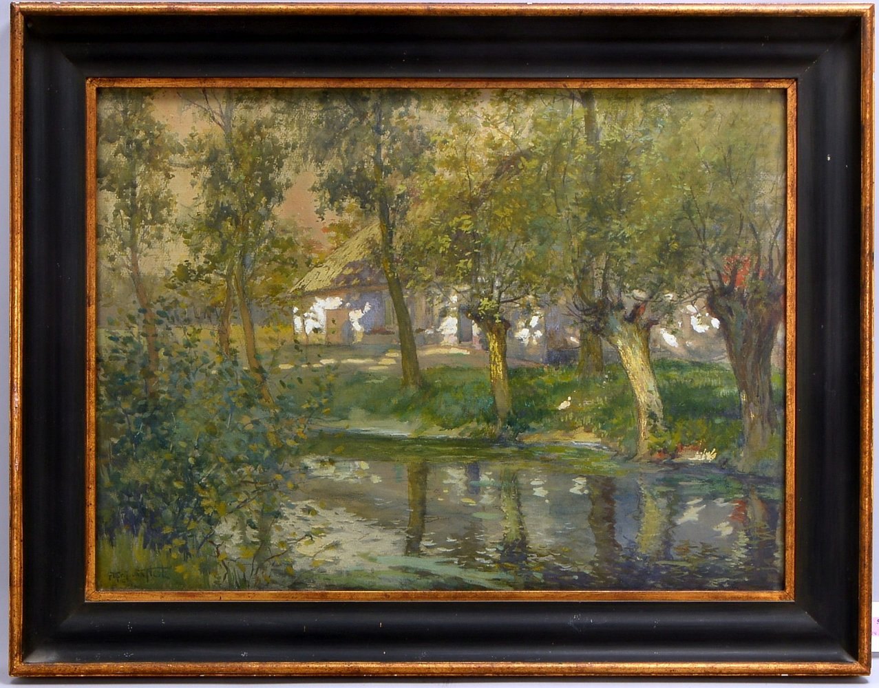 van Neste, Alfred, 'Haus am See', Mischtechnik, unten links sign., hinter Glas