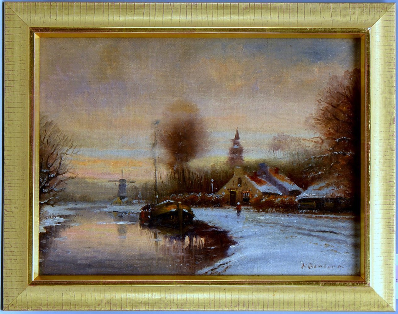 Sanders, H.(? - Niederlande, um 1900), 'Abendlandschaft am Fluss', Öl/Lw, sign.