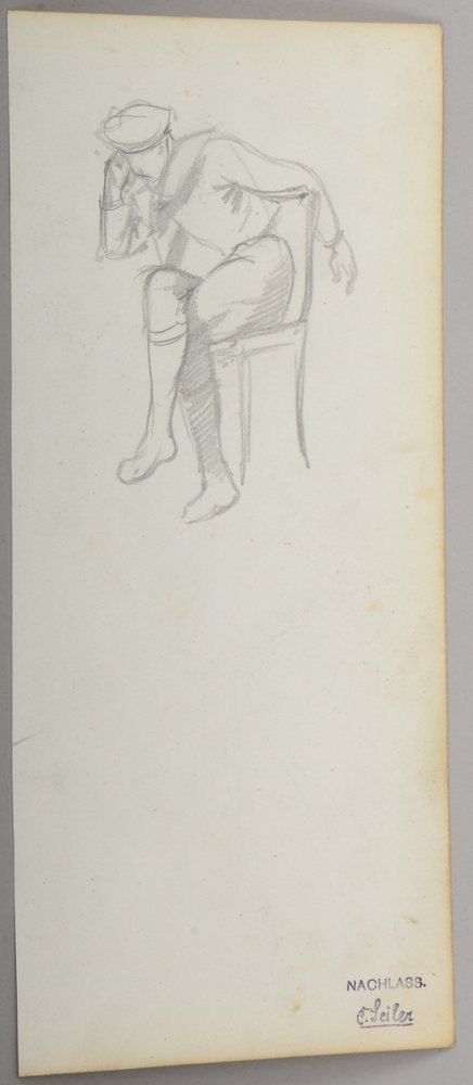 Seiler, Carl W.A., 'Herrenportrait', Bleistiftzeichnung, mit Nachlassstempel