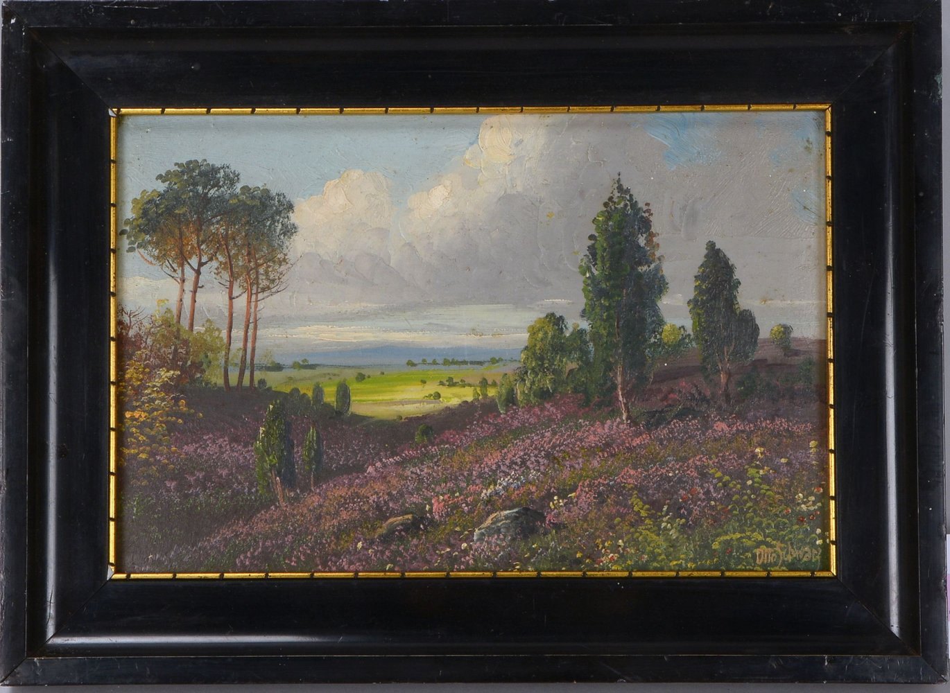 Schwarz, Otto, 'Heidelandschaft', Öl/Malkarton, unten re. sign., im Rahmen der Zeit