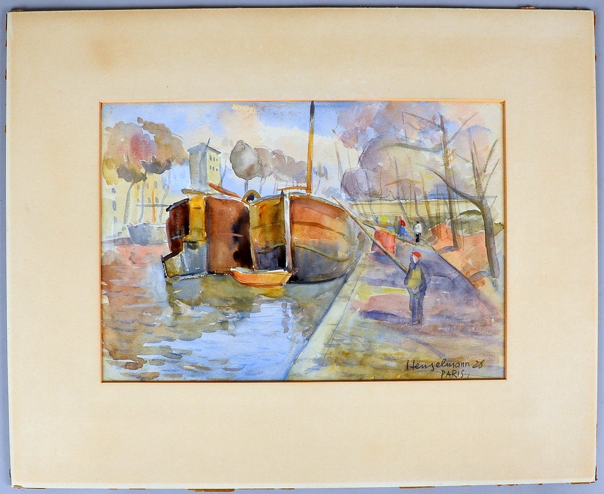 Henselmann, Willi, 'Personen und Schiffe am Kai', Aquarell, sign./dat. '1926'