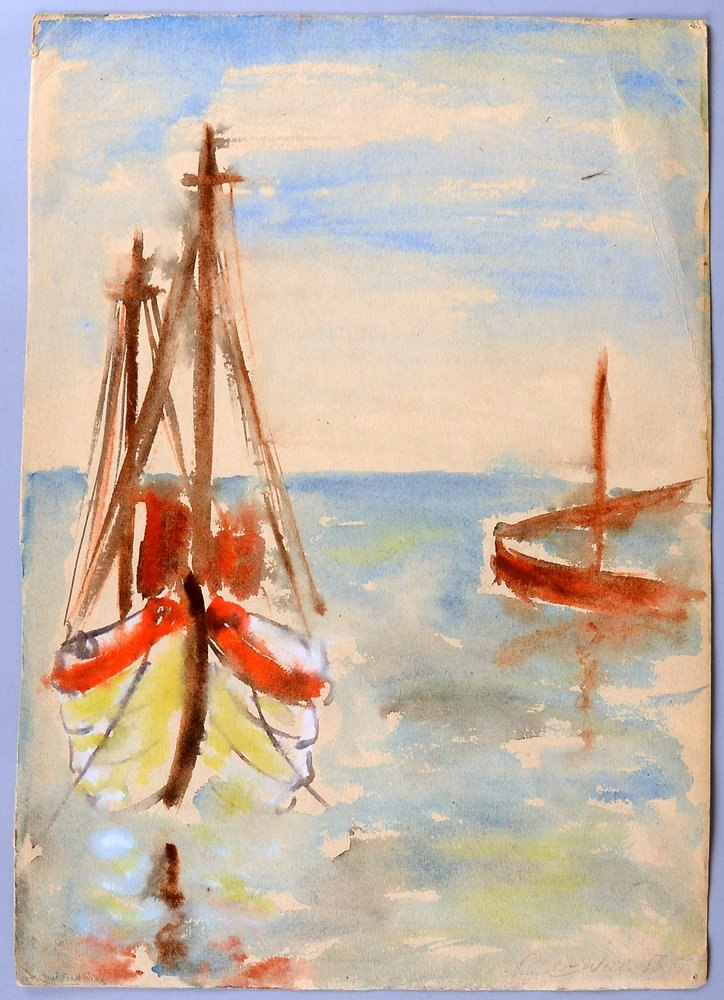 Beidseitiges Aquarell, 'Segelboote', sign. '... Wilke'(?), dat. '1956'; Blattmaße ca. 50 x 35 cm