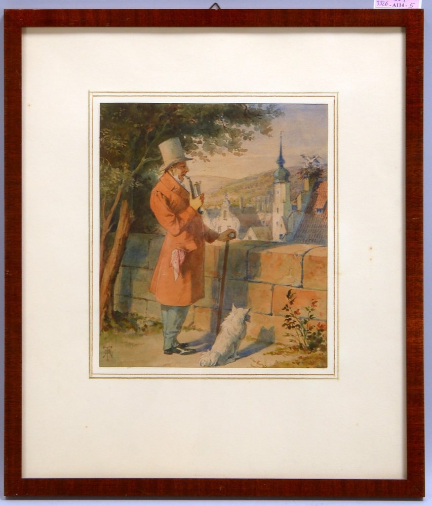 Töpfer, August, 'Der Spaziergang', Aquarell, unten links monogr., unter PP hinter Glas
