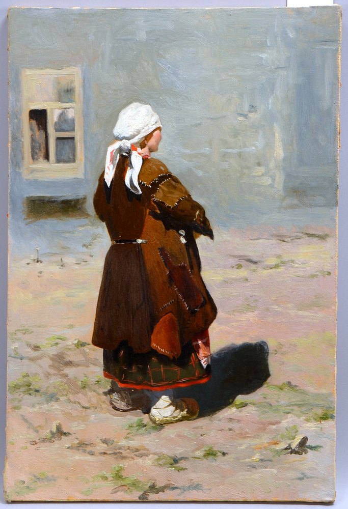 Gemälde (Russland), 'Russische Bäuerin', Öl/Lw, verso kyrill. sign./bez.