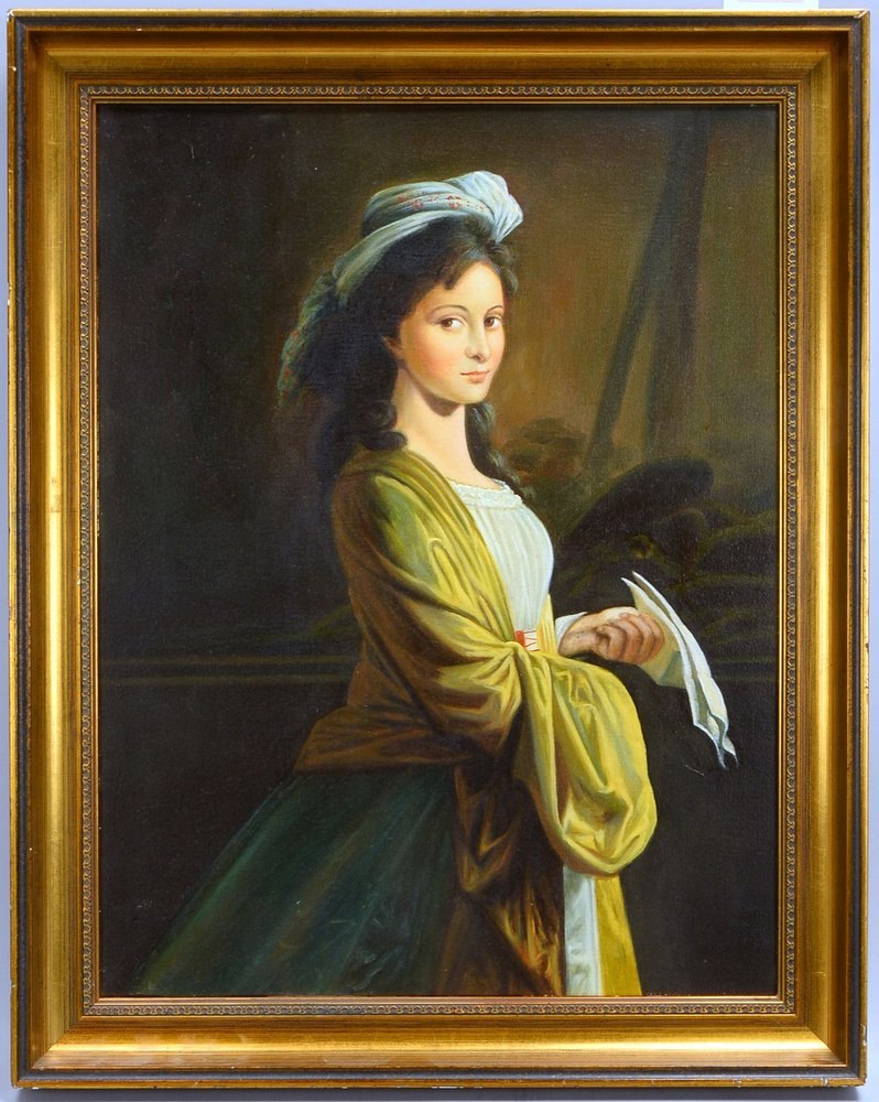 Gemälde, 'Vornehme Dame mit Brief', Öl/Lw, unsign.; Rahmenmaße 60,5 x 48,5 cm