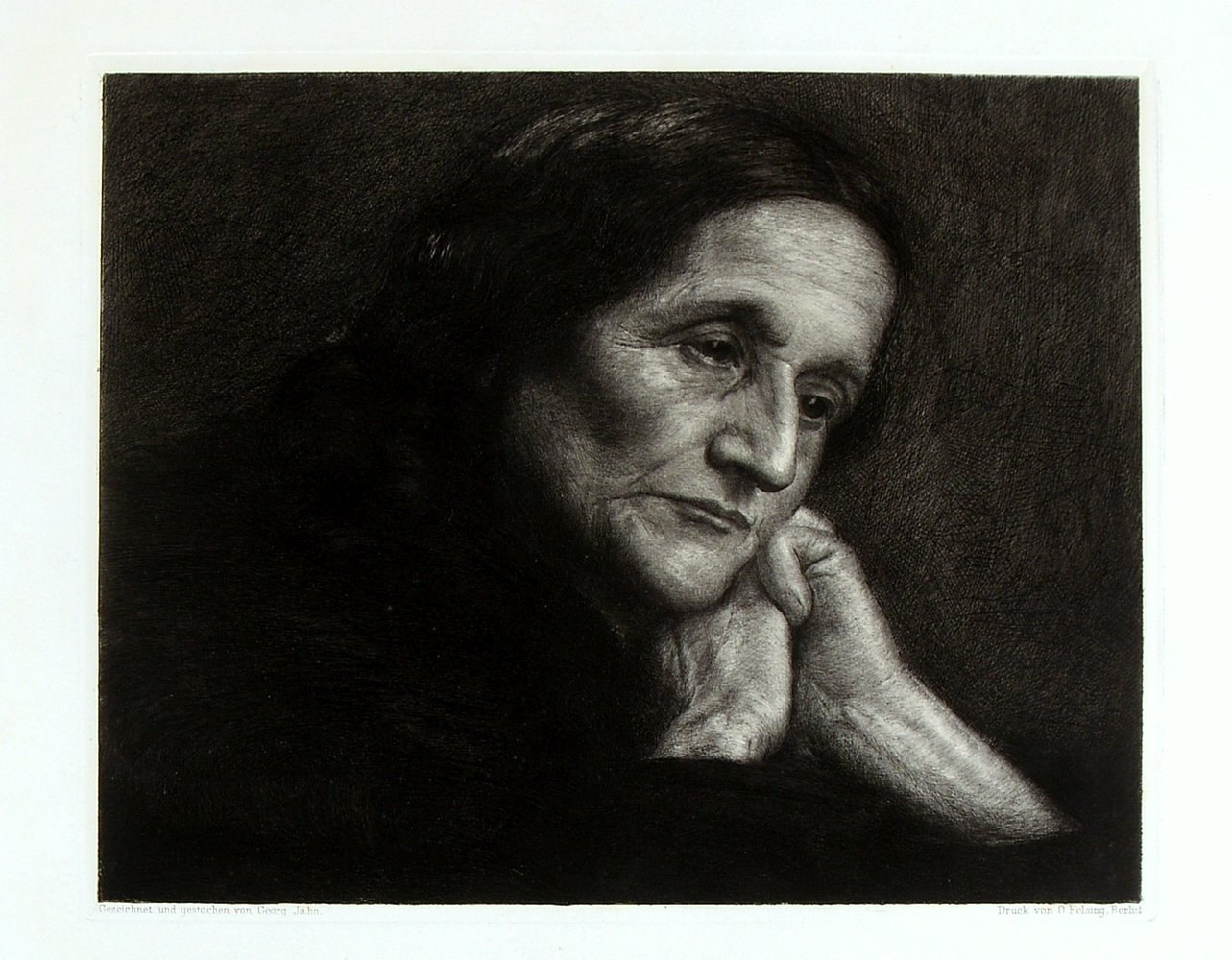 Jahn, Georg, 'Sinnierende Frau', Radierung (um 1900), typografisch bez. - guter Zust.