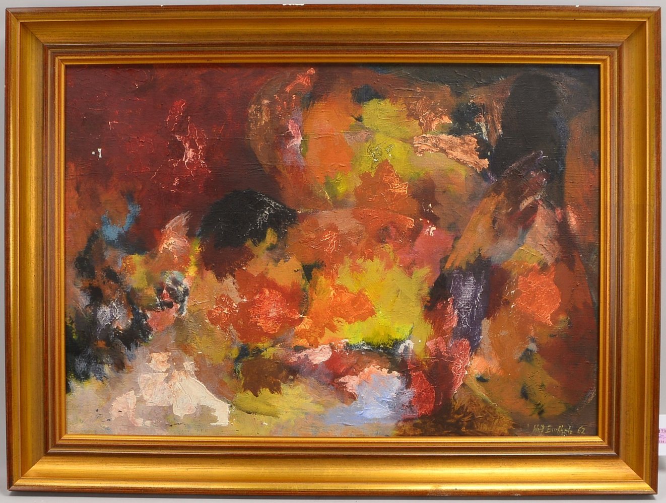 Buchholz, Wolff, 'Farbkomposition', Öl/Lw, sign./dat. (19)'62'; Rahmenmaße 62,5 x 84 cm