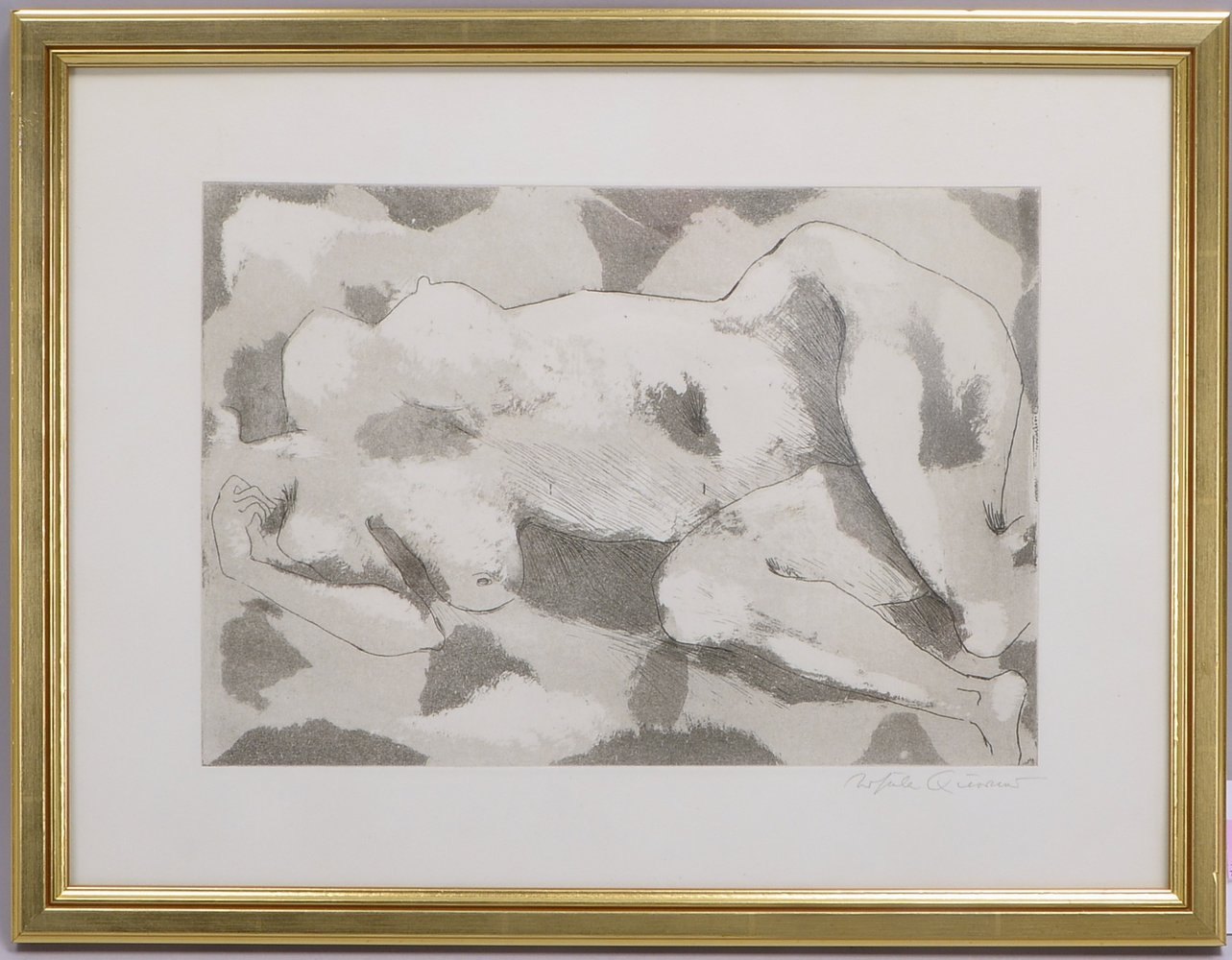 Querner, Ursula, 'Liegender weibl Akt', Radierung, unten rechts signiert, hinter Glas