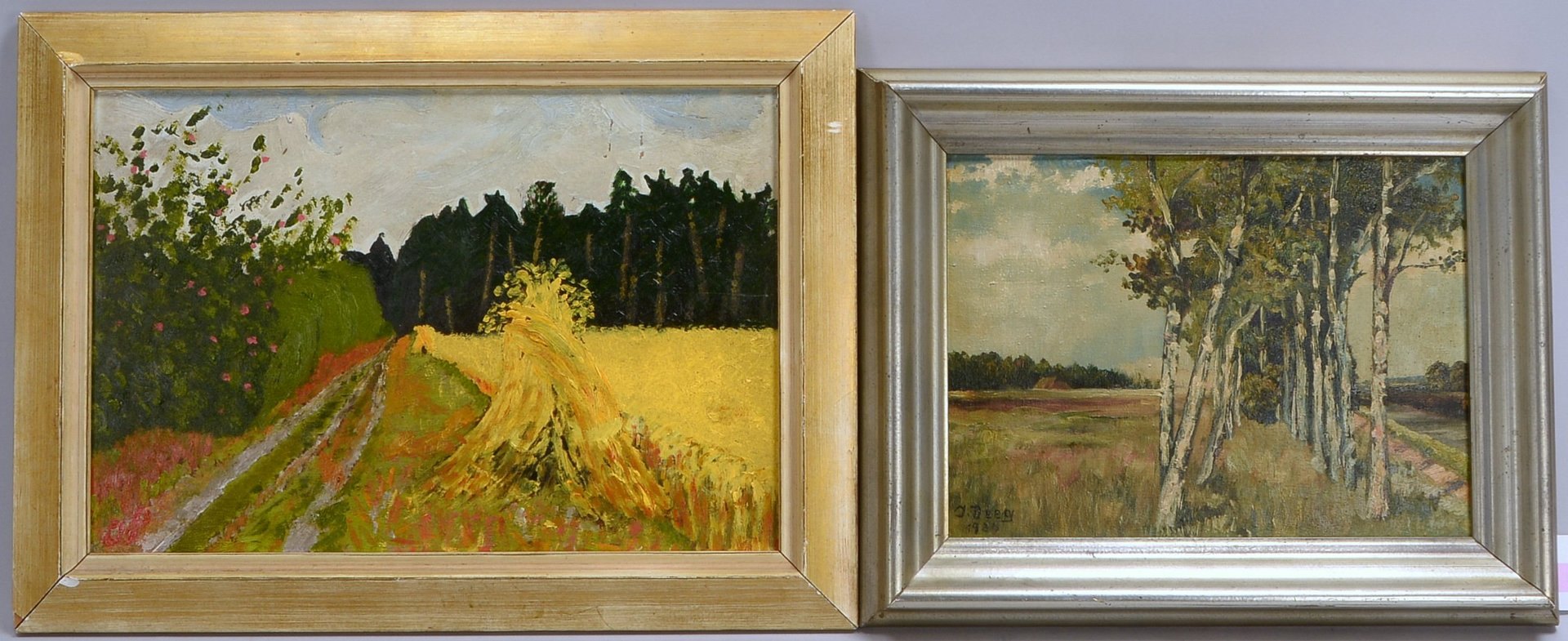 2 Gemälde: 1x Monogrammist, Öl auf Hartfaser/gerahmt, unten links monogrammiert, Bildmaße 51 x 35 cm