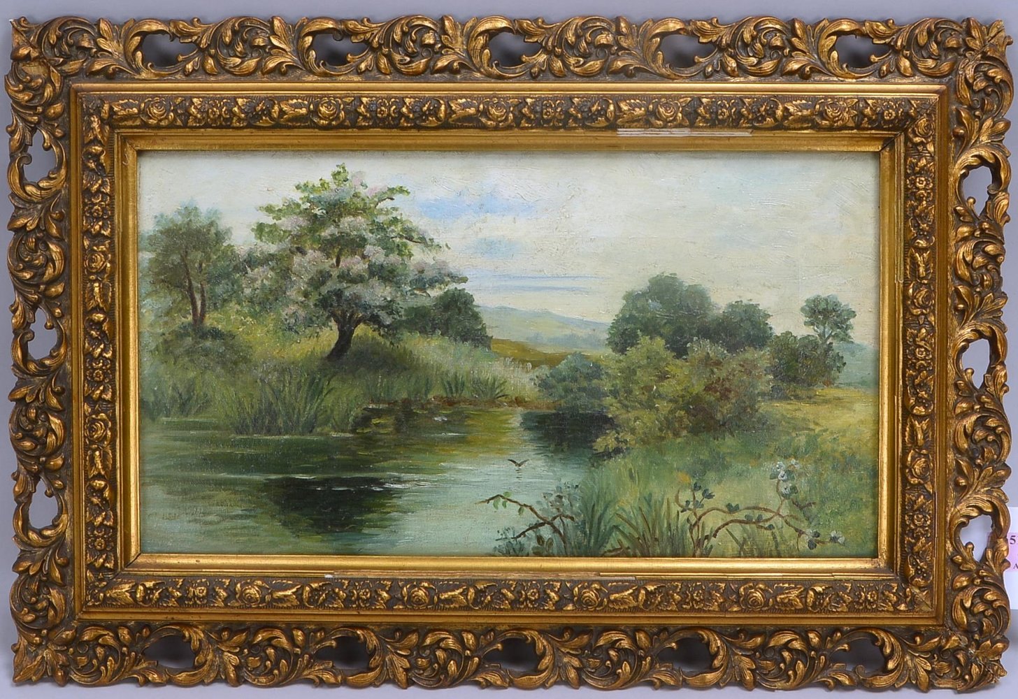 Gemälde (um 1900), 'Romantische Seenlandschaft', Öl/Lw, unsigniert