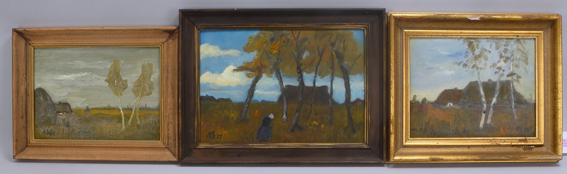 Schmitt, Andreas, 3 Gemälde, 'Worpsw. Landschaften', Öl/Malkarton, monogr. /dat.