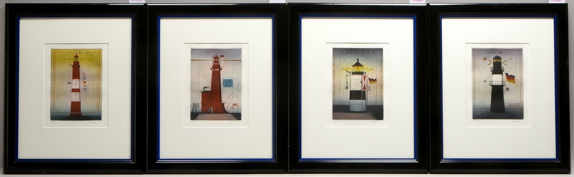 Janak, Alois, 'Leuchttürme', 4x Farbrad., jew. sign./numm. '103/200', unter PP hinter Glas