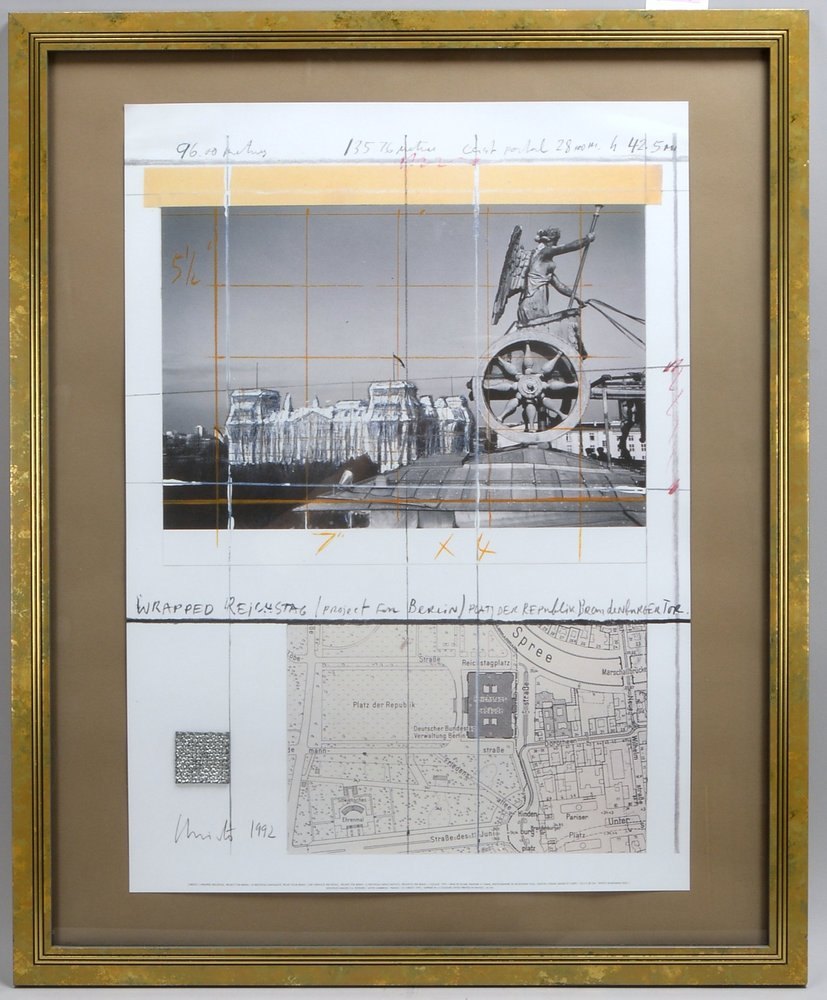 Christo, 'Wrapped Reichstag', Druckgrafik, hinter Glas, Blattmaße 69,5 x 49,5 cm