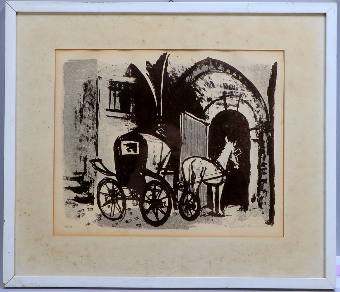 Schmitz, J.P., 'Kutsche vor dem Tor', Lithogr., Aufl. '35/100', sign./dat. (19)'66'