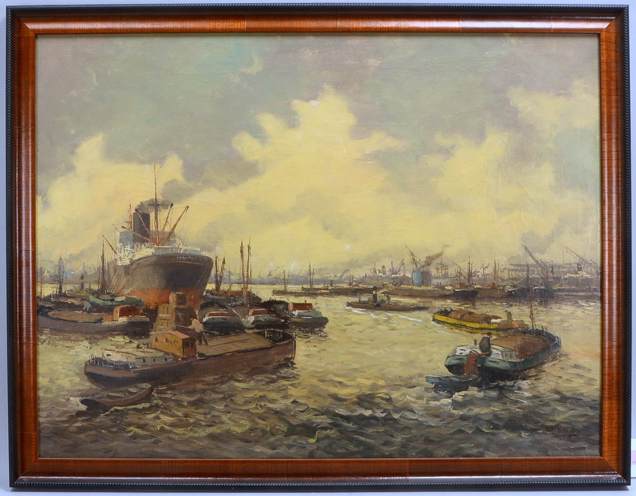 Schaffer, Joh., 'Hamburger Hafen', Öl/Lw, unten re. sign.; Rahmenmaße 67,5 x 87 cm