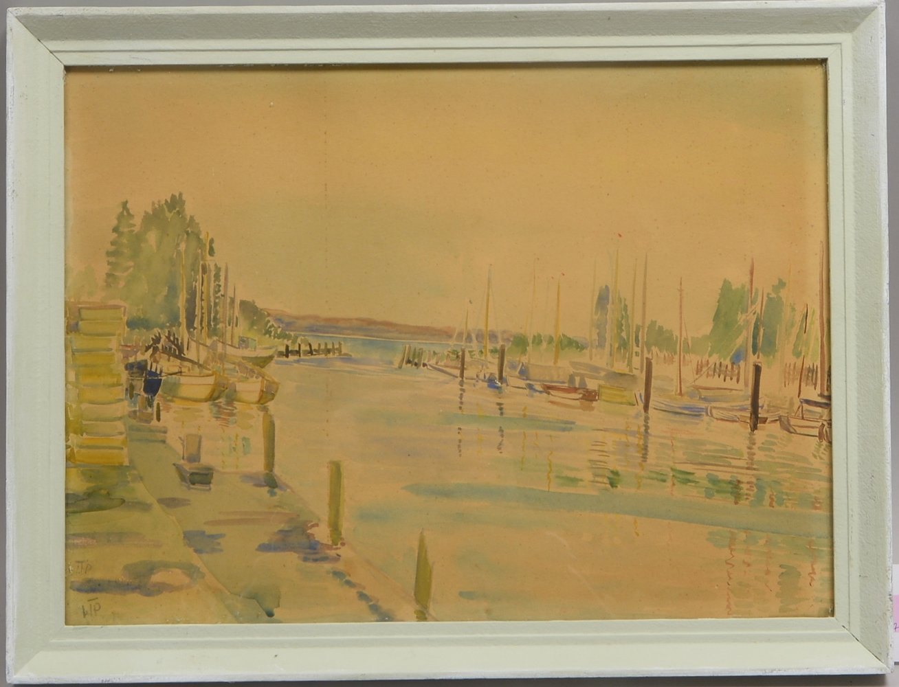 Monogrammist LTP, 'Segelboote im Hafen', Aquarell, hinter Glas; Blattmaße 33 x 44,5 cm