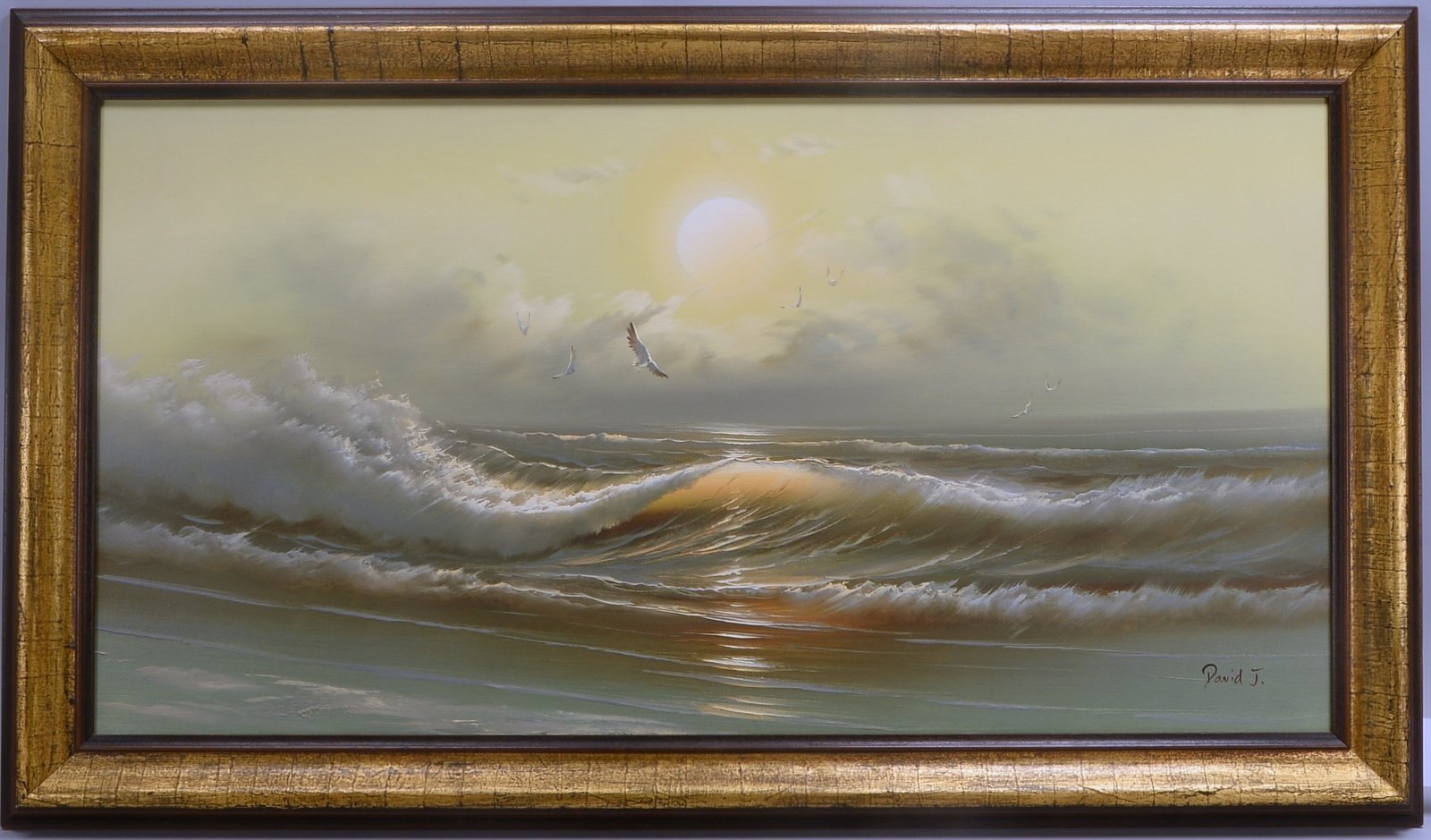 Gemälde, 'Seestück mit Möven', Öl/Lw, sign. 'David T.(-?)'; Rahmenmaße 67 x 114 cm